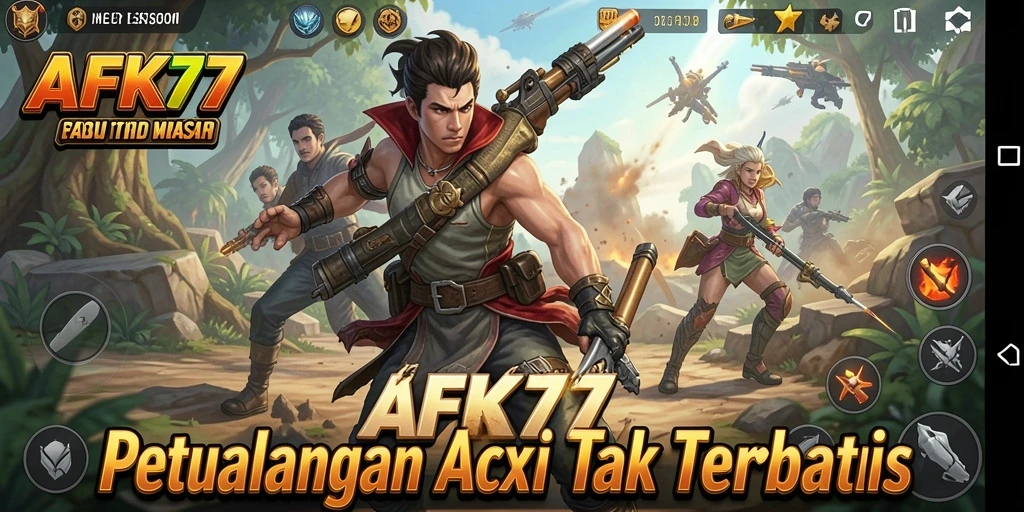 Gambaran layar utama AFK77 dengan aksi seru dan grafis menakjubkan.