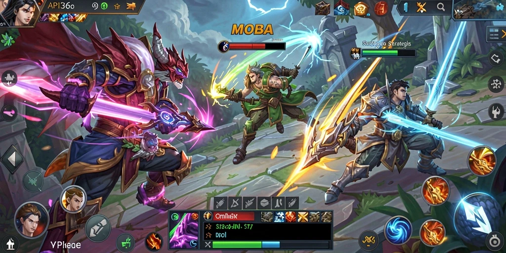 Tangkapan layar gameplay MOBA di API36 yang penuh aksi.
