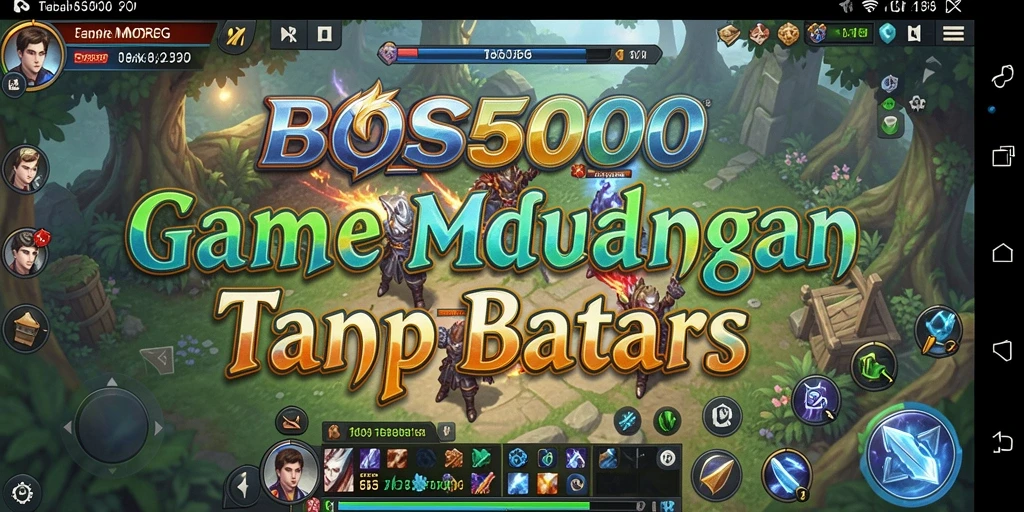 Screenshot gameplay BOS5000 menampilkan pertarungan epik di dunia fantasi.