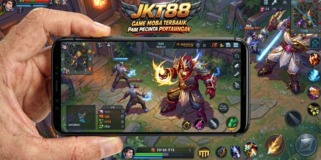 Tampilan seru pertarungan dalam game MOBA.
