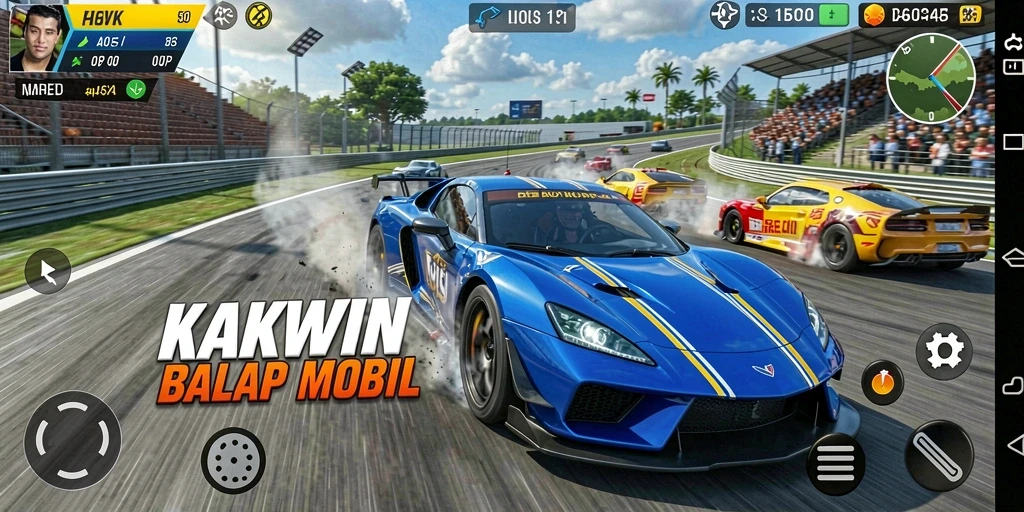 Tampilan gameplay balap yang penuh aksi dan mendebarkan di KAKWIN.