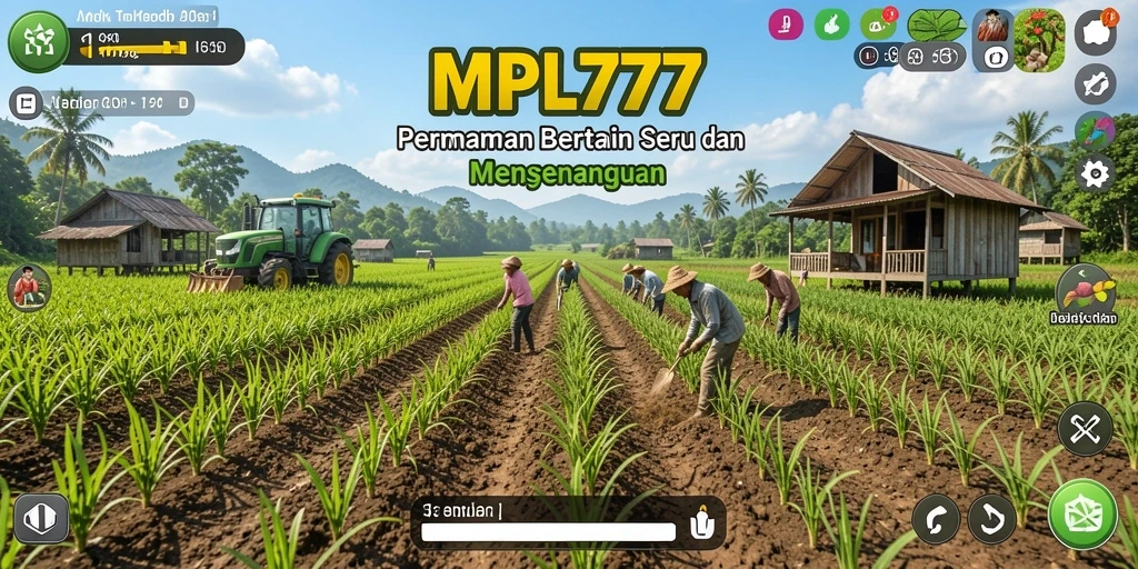 Screenshot gameplay MPL777 menampilkan ladang subur dan hewan ternak.