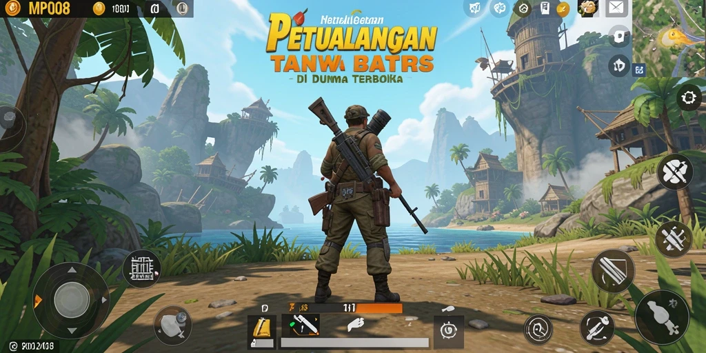 Screenshot gameplay MPO08 menampilkan petualangan epik di dunia terbuka.