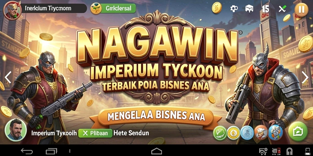 Screenshot gameplay NAGAWIN menunjukkan manajemen bisnis yang dinamis.