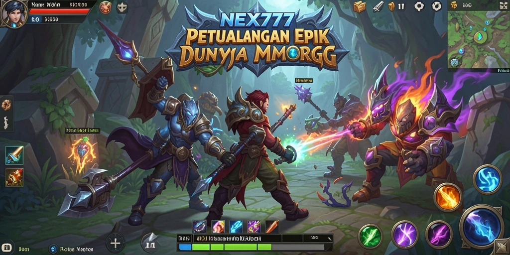 Screenshot utama NEX777 menunjukkan gameplay seru dalam dunia MMORPG.