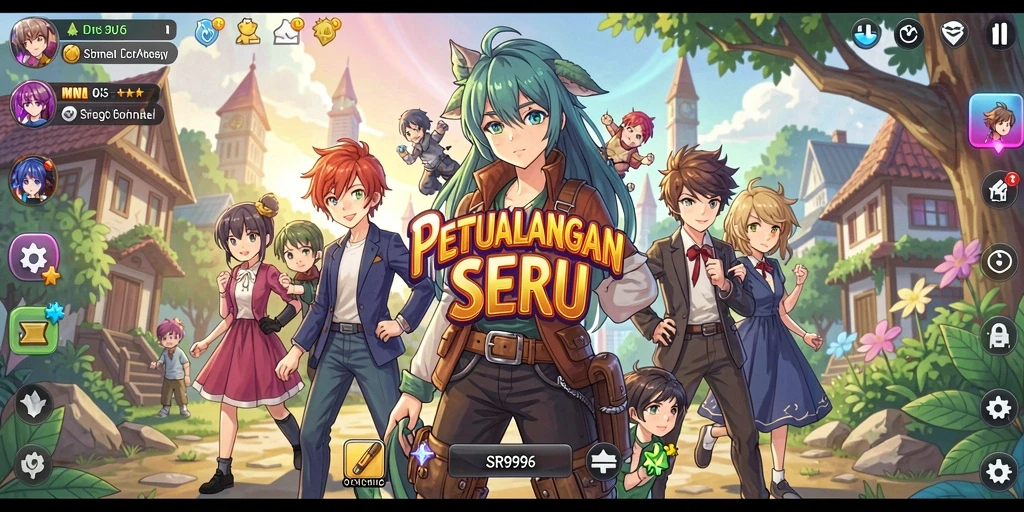 Tampilan gameplay SR996 yang penuh warna dan karakter Anime yang menarik.