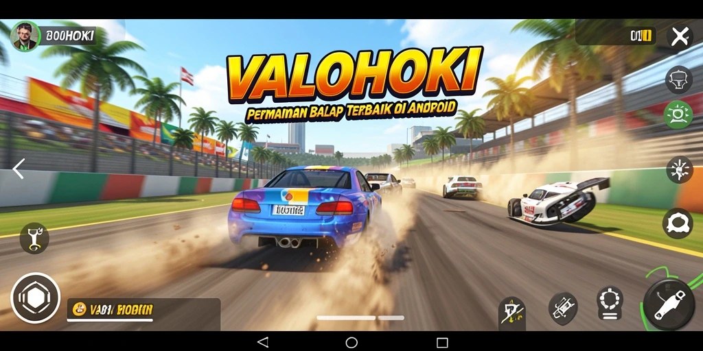 Tangkapan layar gameplay VALOHOKI menampilkan aksi balap yang mendebarkan.
